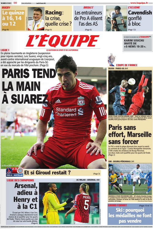 L'equipe Edition du 16 Fevrier 2012